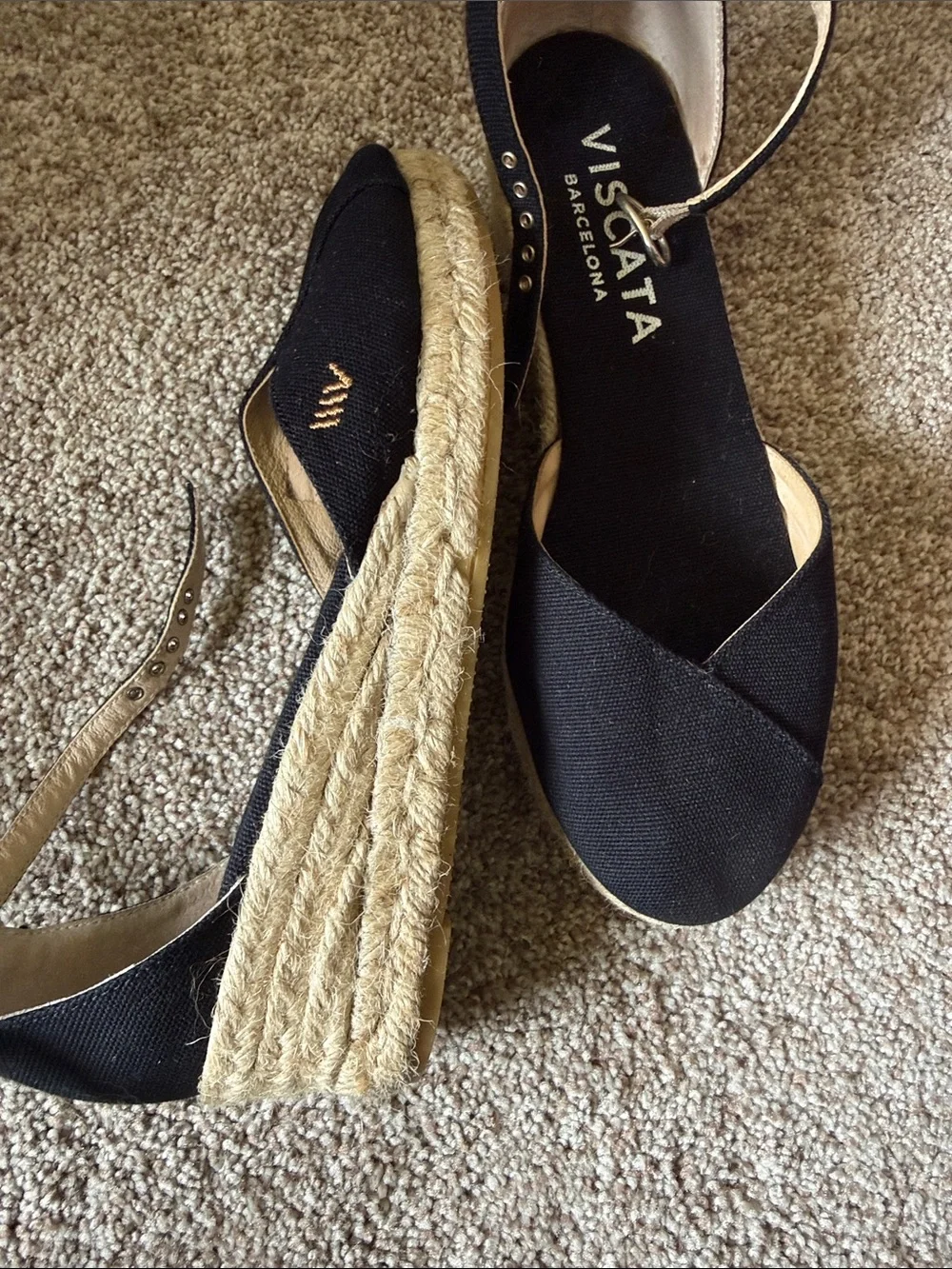 VISCATA Barcelona Black Canvas Espadrille Ankle-Strap Wedges